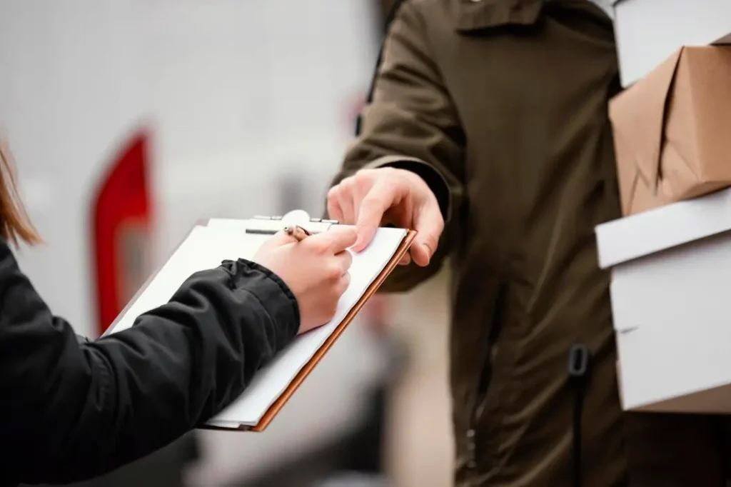 Person signing a clipboard while receiving delivery packages, illustrating the importance of timely documentation in legal appeals.