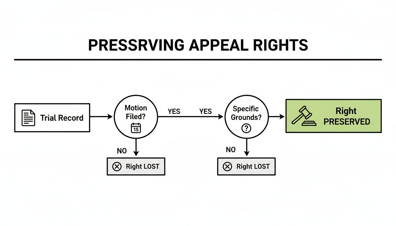 Flowchart illustrating the process and conditions for preserving appeal rights in a legal context.