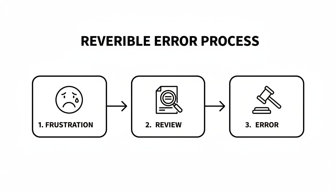 Flowchart illustrating the 'Reversible Error Process' with steps: Frustration, Review, and Error.